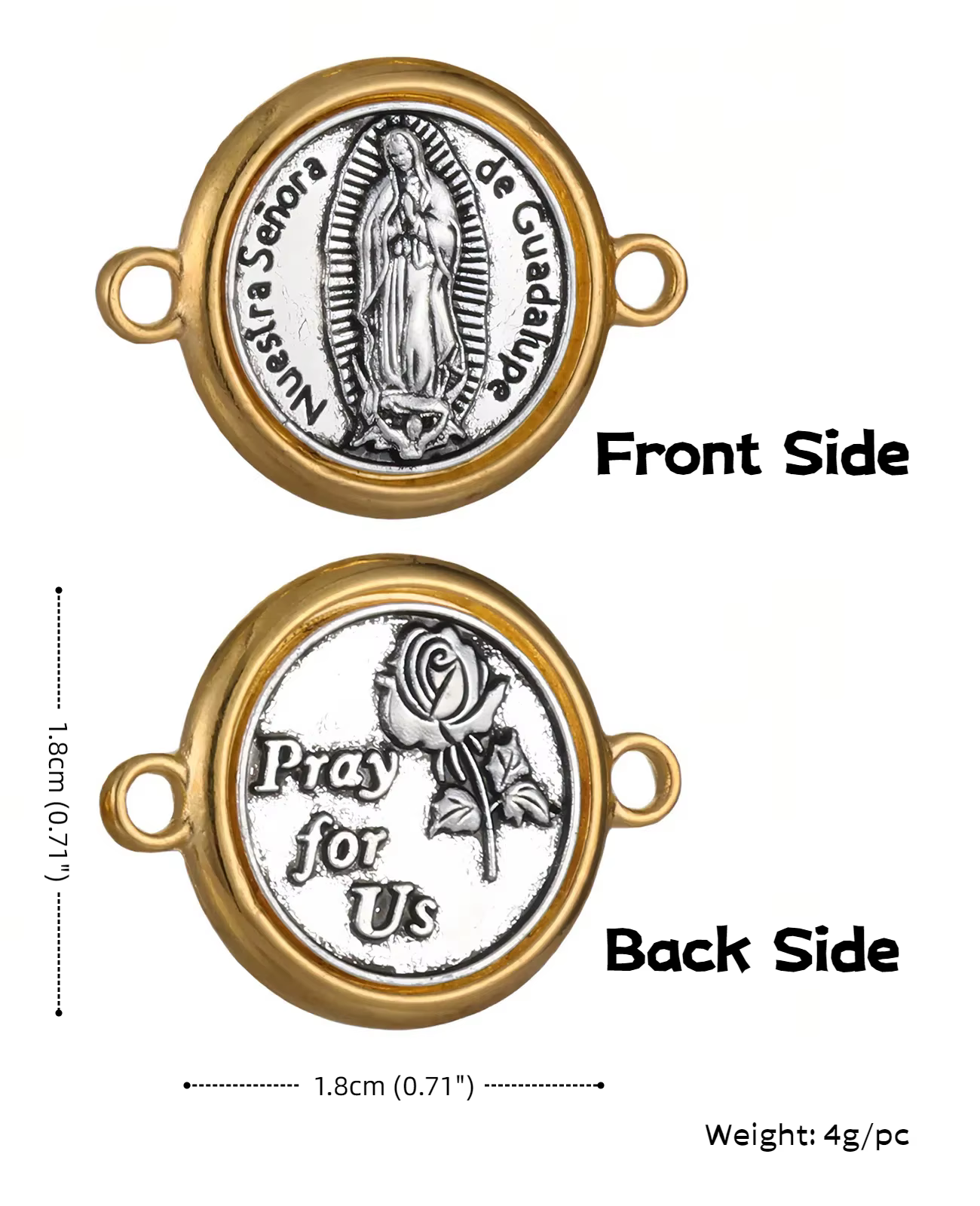 10 pièces 2 trous notre-dame de Guadeloupe médaille catholique vierge marie breloques connecteur per