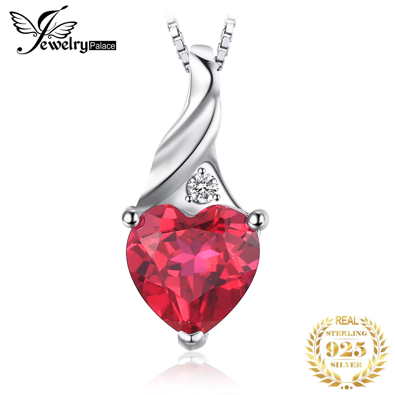 JewelpopPalace-Pendentif coeur d'amour pour femme, rubis créés, argent regardé 925, bijoux de fiança