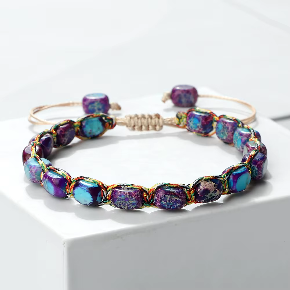 Bracelet de perles en pierre impériale bohème, tressé à la main, bijoux d'amitié, cadeau, Design Vin