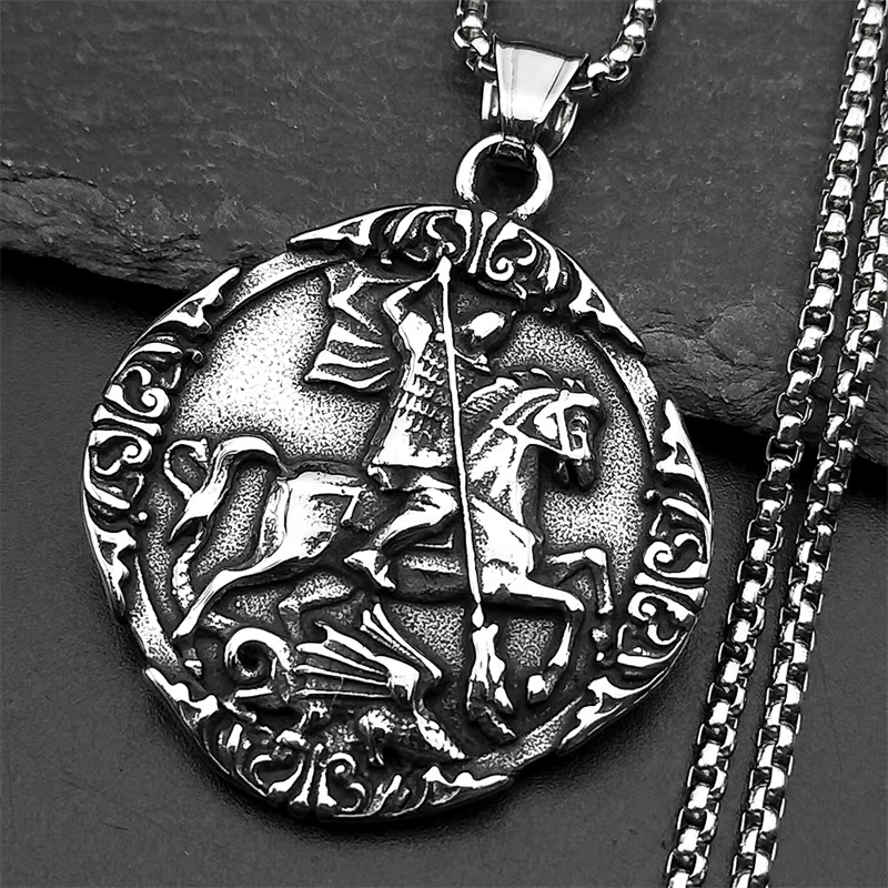 Saint George PROTECT US Christian pendentif en acier inoxydable collier pour femmes hommes couleur o