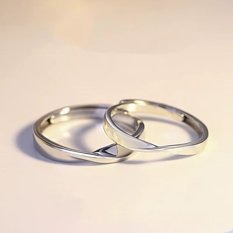 Mobius – bagues de Couple lisses, classique, couleur argent, réglable, pour hommes et femmes, bijoux