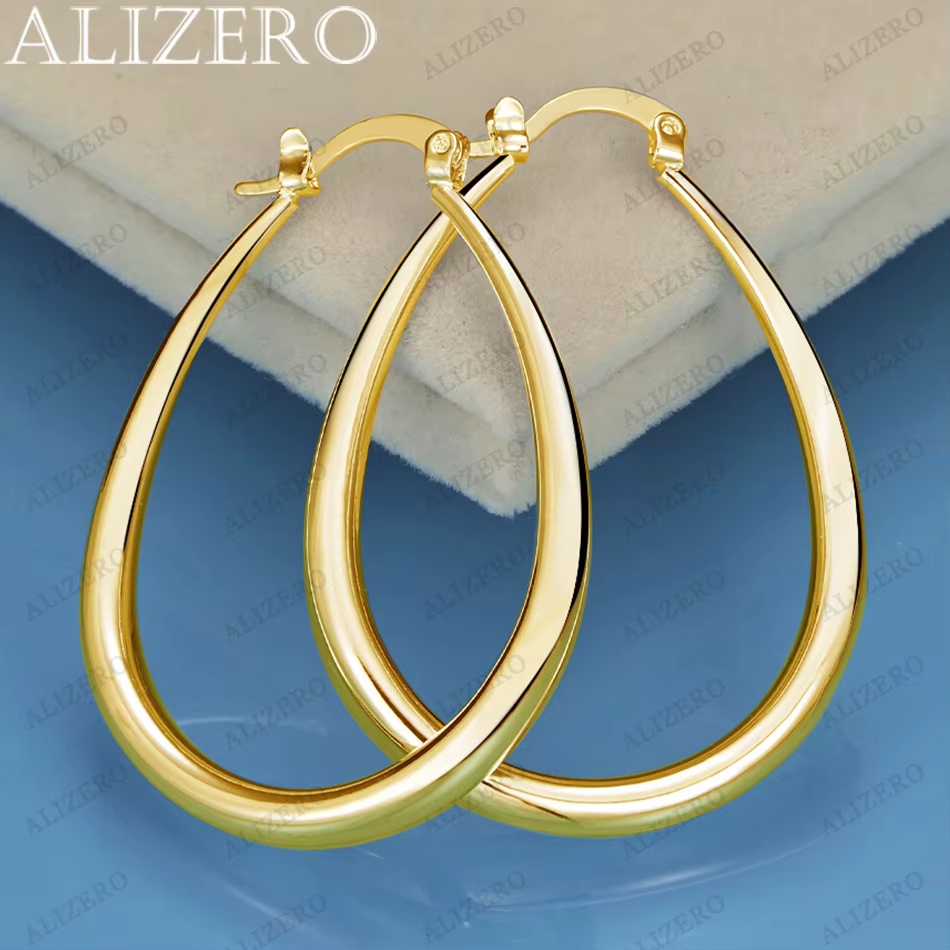 ALIZERO-Boucles d'oreilles créoles en U pour femme, or 18 carats, 41mm, mariage, fiançailles, bijoux
