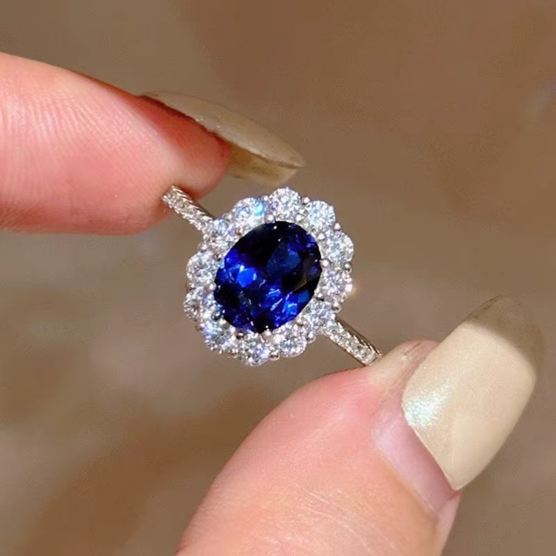 Bague en argent Sterling 925 pour femmes, pierres précieuses bleues, bijoux de mariage, breloque de 