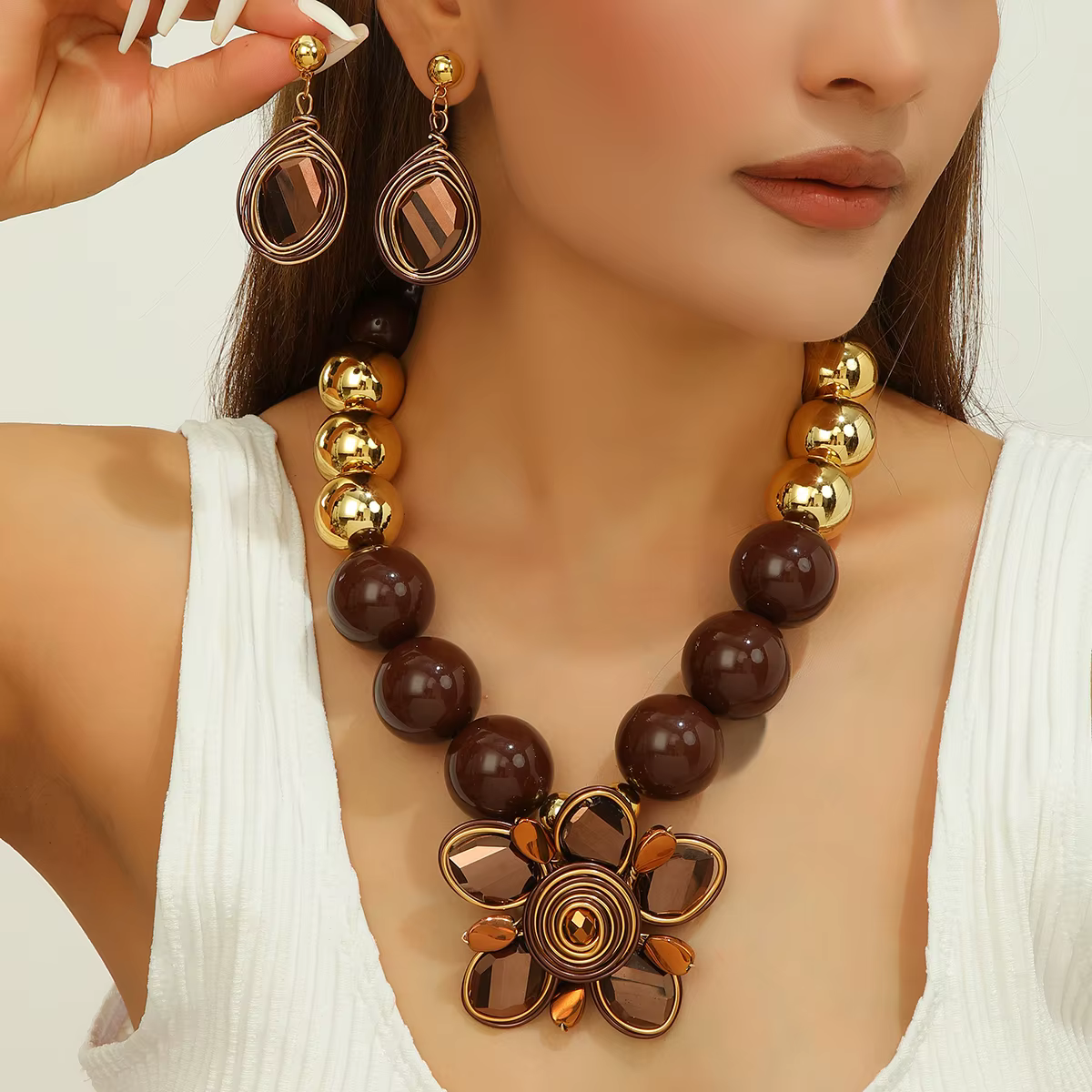 Ensemble de bijoux tendance pour femmes, nouveau Design, perles CCB, fil d'aluminium et cristal, pen