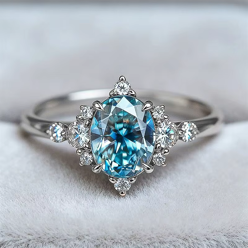 Huitan – bague élégante pour femmes, pour mariage, fiançailles, luxe, incrustée de CZ bleu vif, acce
