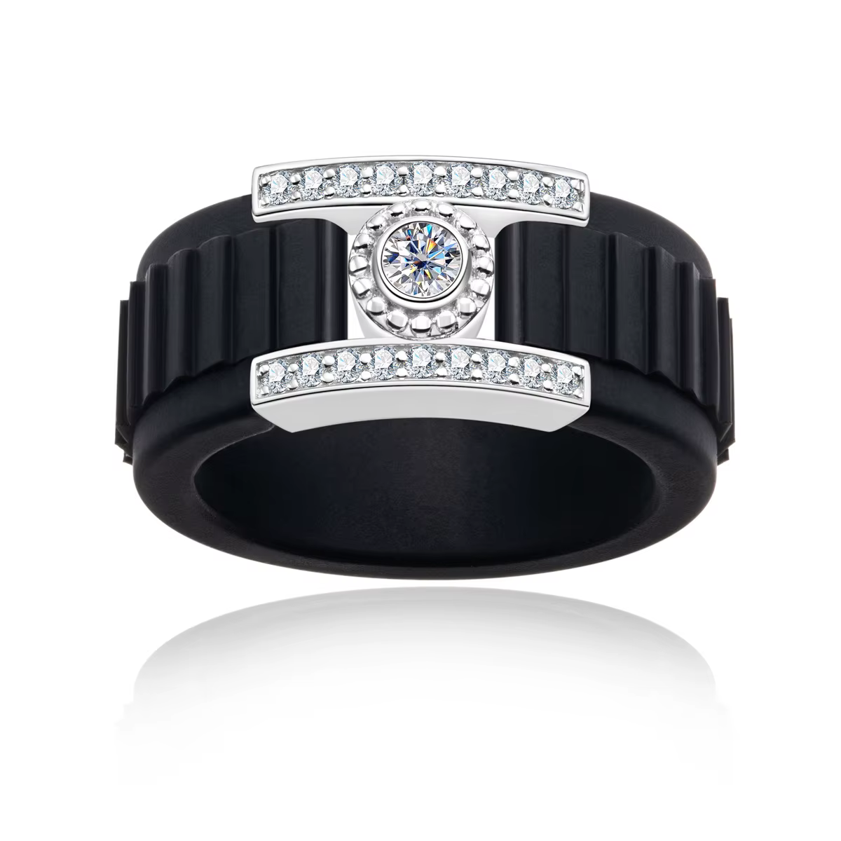 Bague en silicone incrustée de moissanite ronde de 3 mm MossanRappr, bague de fiançailles en argent 