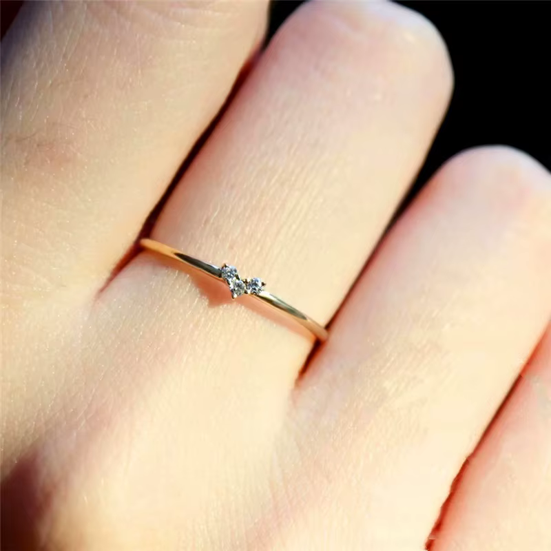 Bague Double Slim en forme de cœur d'amour pour femmes et filles, bijoux en Zircon doré percé, cadea