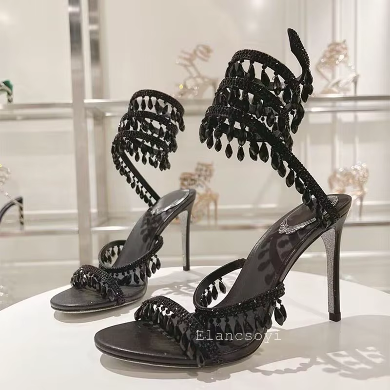 Chaussures de mariage femmes Bling cristal chaîne perle décor Sandalias serpent en forme d'enrouleme