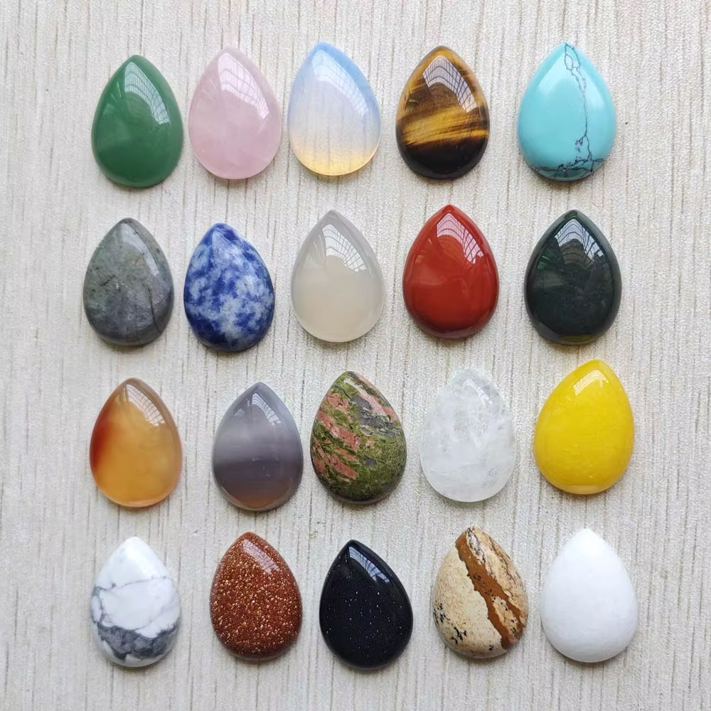 Perles de CABOCHON en pierre naturelle mélangée de bonne qualité, 20 pièces, goutte d'eau, 18x25mm, 