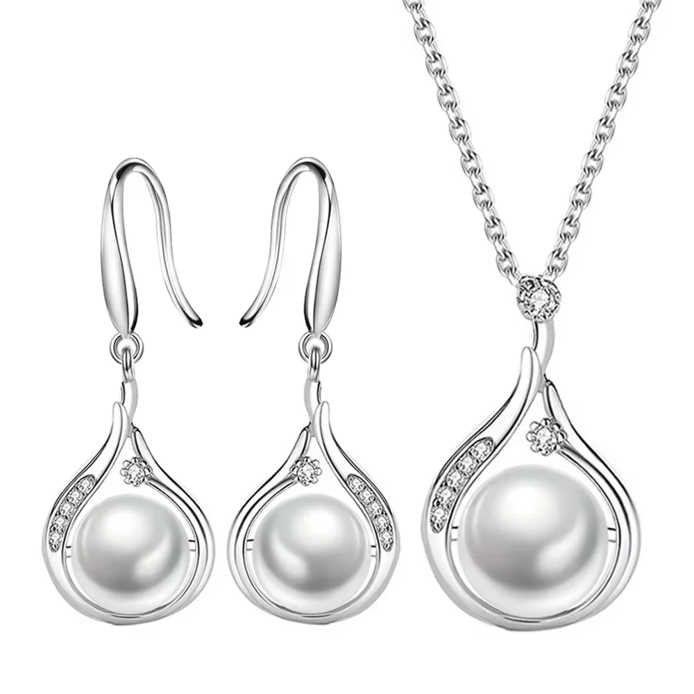 Ensemble de bijoux élégants avec pendentif en perles en argent Sterling 925 pour femmes, boucles d'o