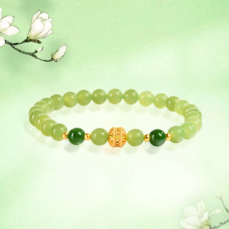 Bracelet de perles rondes en jaspe de Jade Hotan, vieux matériau naturel, cadeaux pour femmes, chaîn
