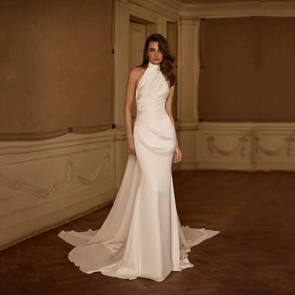 Robes de mariée sirène vintage pour femmes, dos nu, avec cape, longues, sexy, boutonnées, 2026, robe