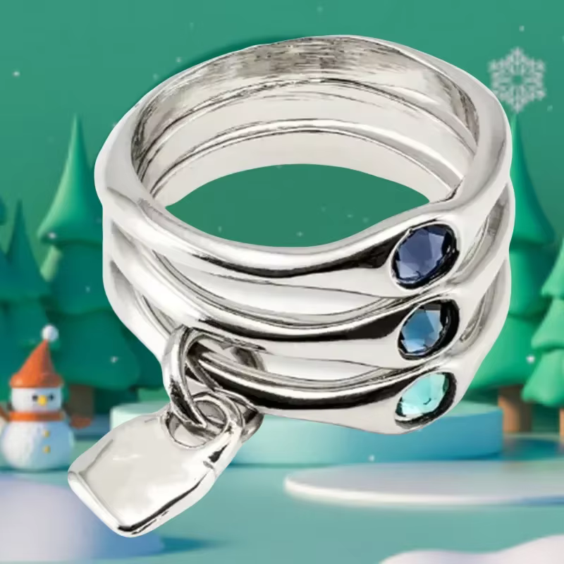 Bague en argent multicouche avec cristaux, style romantique français, collection été 2026, idéale po