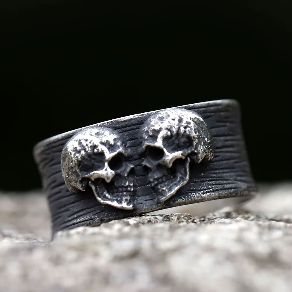 Bague tête de mort double tête en acier inoxydable pour hommes, bijoux gothiques punk, nouveau desig