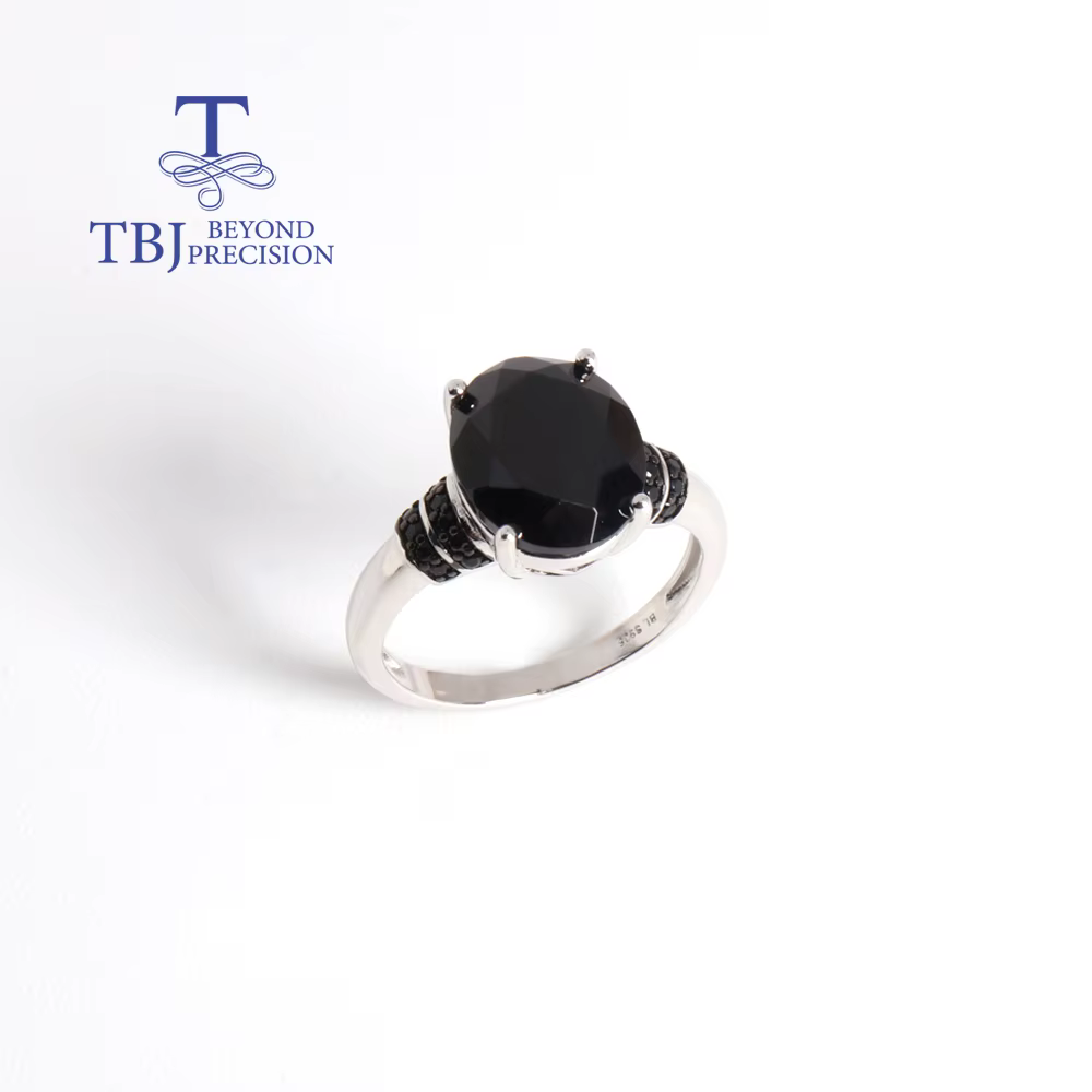 Bague en spinelle noire naturelle 2026, argent sterling 925, bijoux fins élégants et tendance, cadea