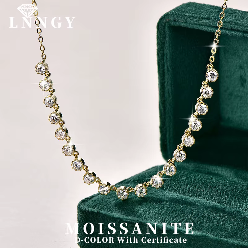 Collier style bulle en moissanite étincelante de 3 mm, collier ras du cou en or 14 carats pour femme