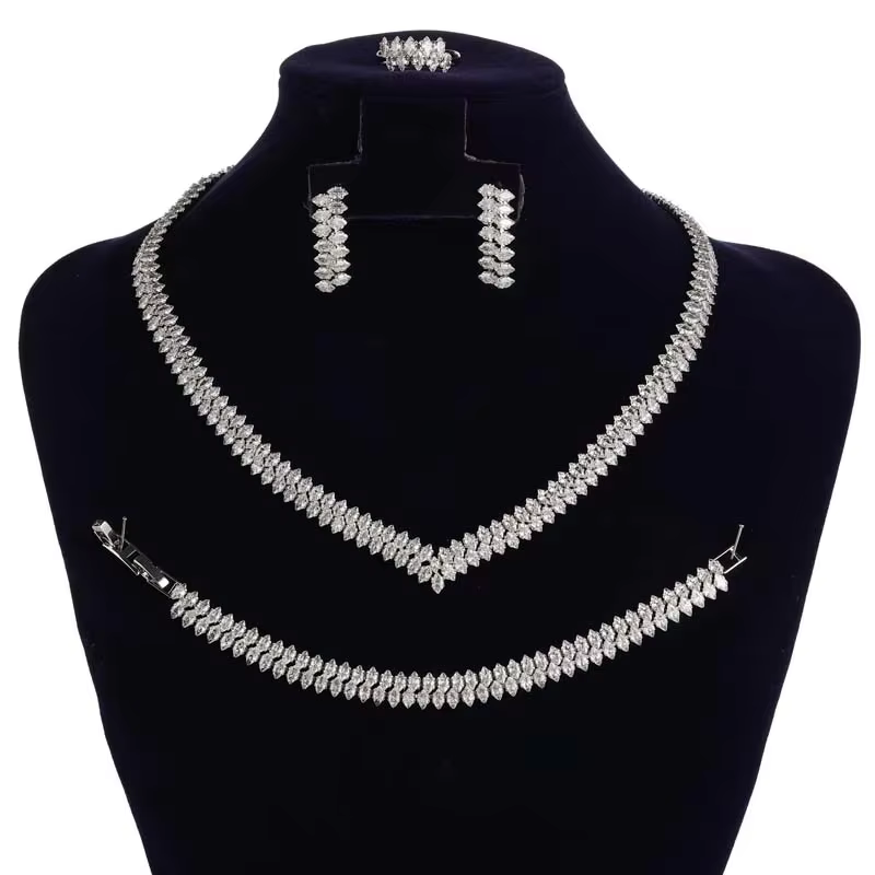 Parures de bijoux HADIYANA, bijoux de mariage romantiques et doux, collier, bracelet, bague, boucles