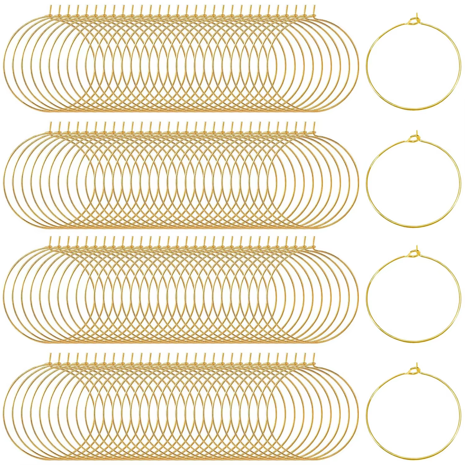Lot de 100 anneaux dorés en verre à vin de 25 mm pour boucles d'oreilles, breloques en verre à vin, 