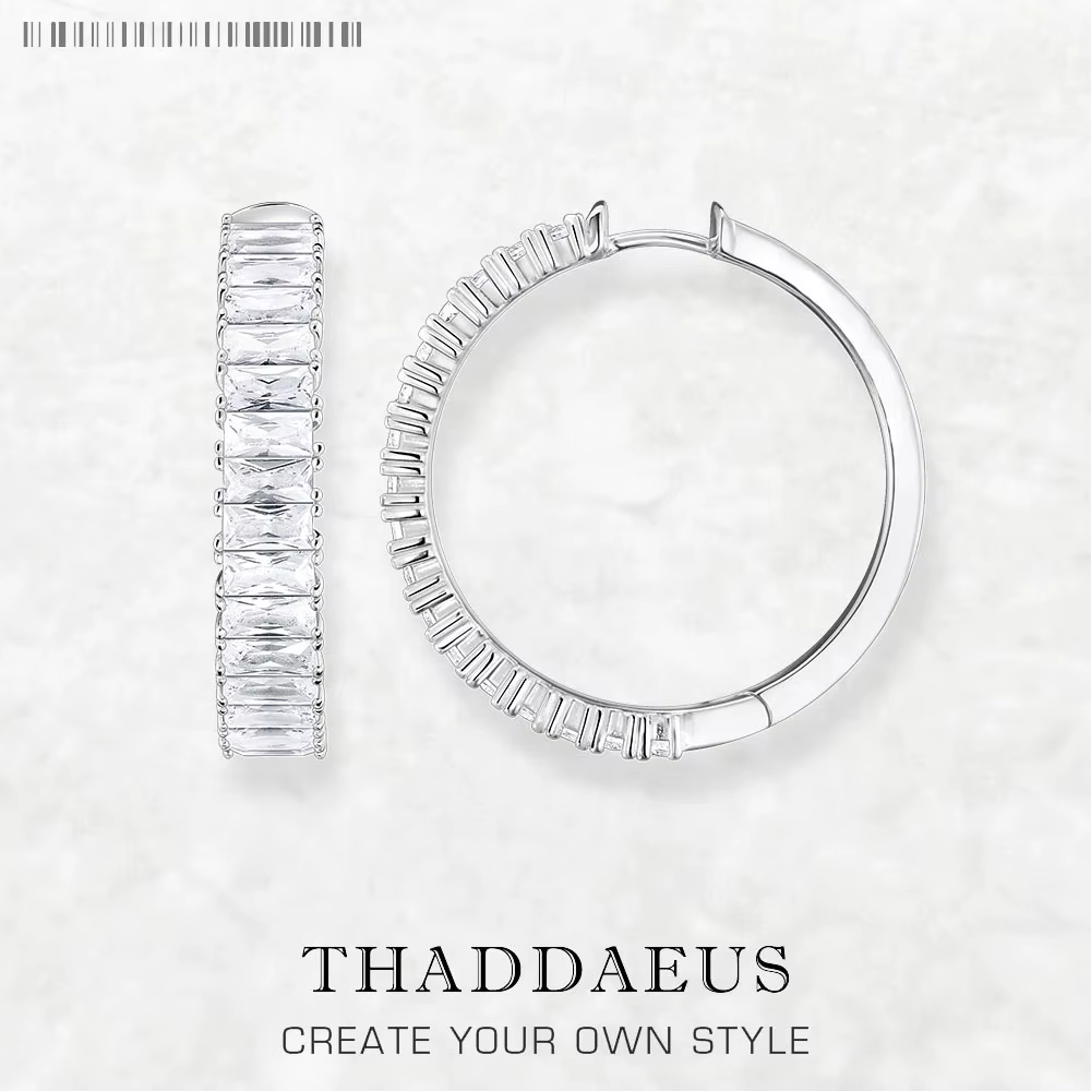 Boucles d'oreilles créoles à charnière avec pierres blanches pavées, bijoux fins de Style européen p