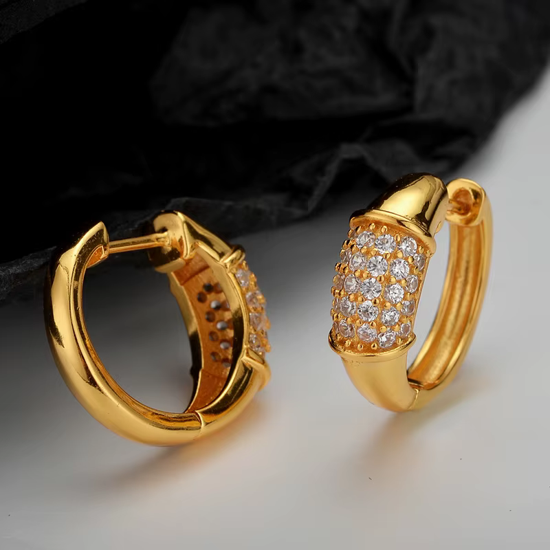 Amaiyllis-Boucles d'oreilles rondes en argent regardé S925 incrustées de clips d'oreille, bijoux sim