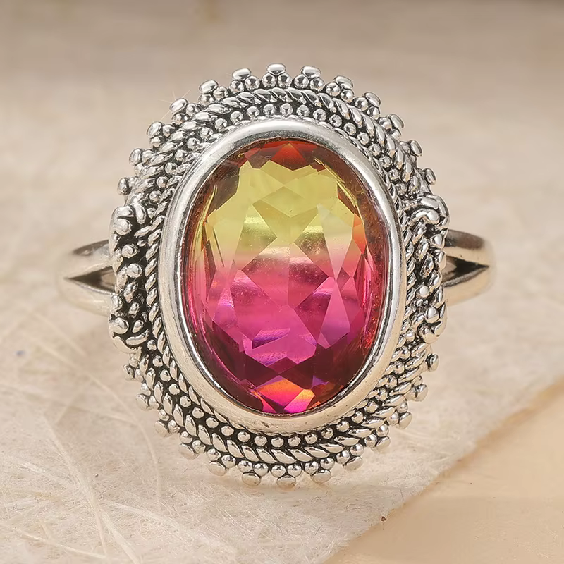 Bague rétro scintillante incrustée de zircone synthétique dégradée pour femme, accessoire de mode él