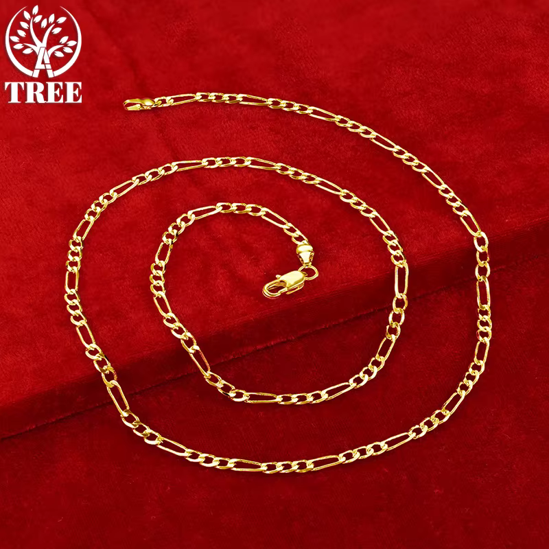 ALITREE – collier chaîne Figaro en or jaune 18 carats, 4mm, pour femmes et hommes, fête de mariage, 