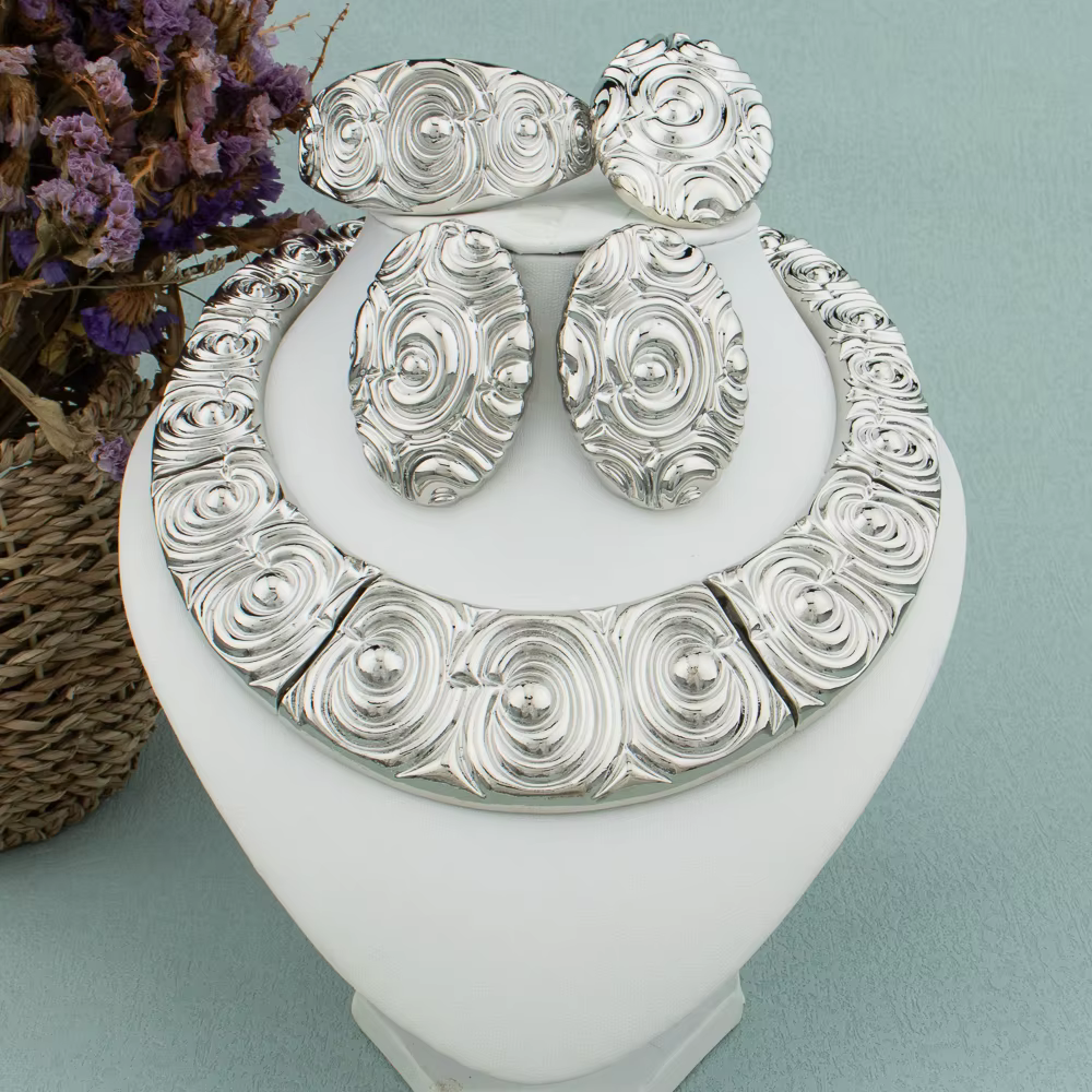 Grand ensemble de bijoux de dubaï pour femmes, collier de mariée de mariage, plaqué or brésilien, bo