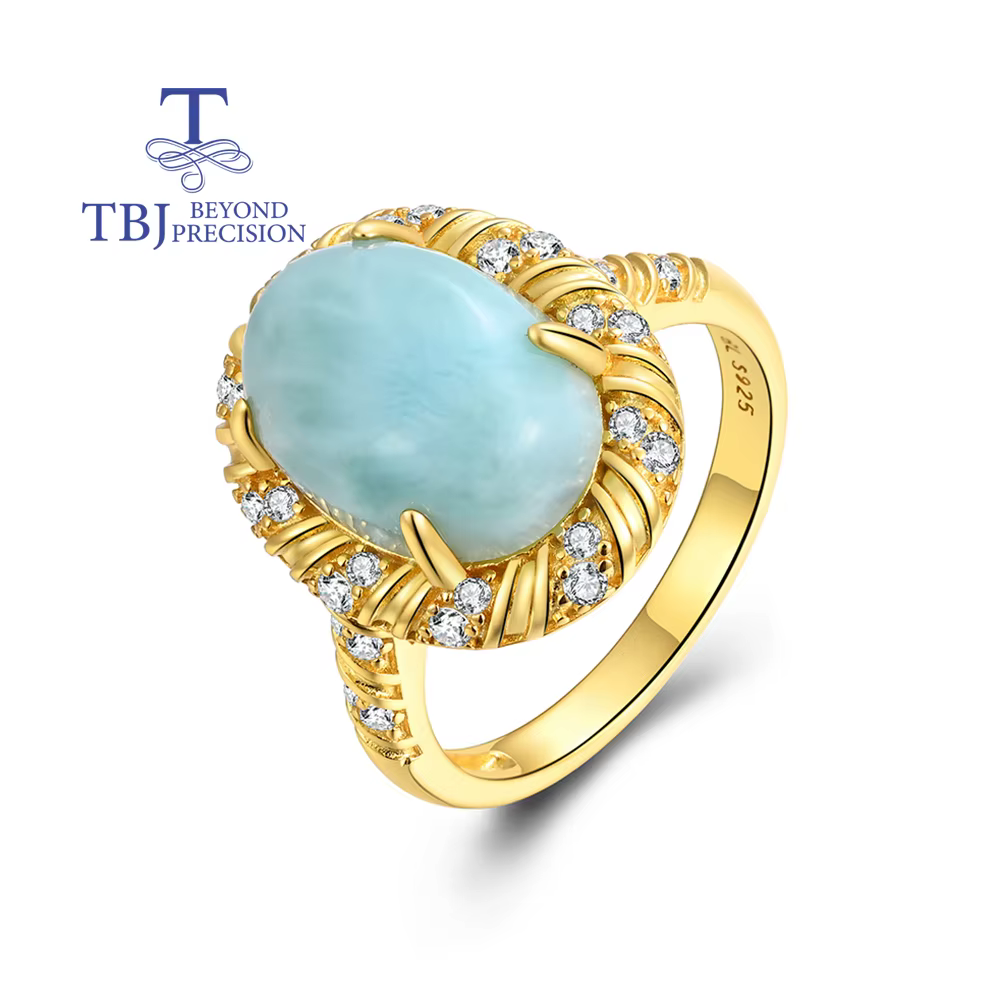 Bagues en argent Sterling 925 larimar naturel ovale 10x14mm, pierres précieuses véritable, bijoux fi