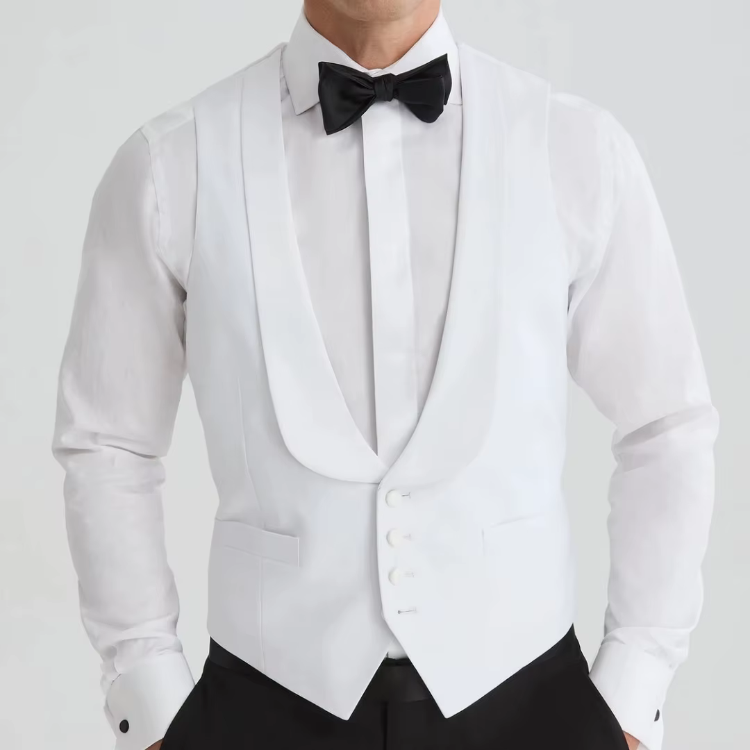 Gilet pour homme blanc uni à un bouton avec revers, idéal pour mariage, soirée, bal, banquet, affair