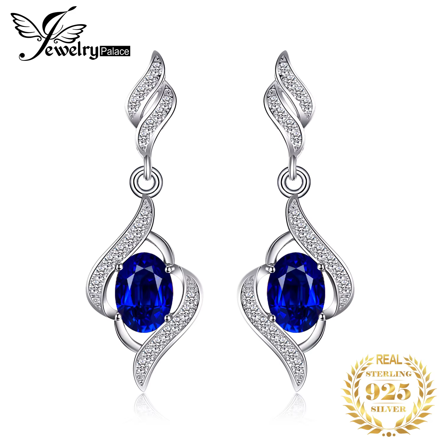 JewelryPalace créé saphir bleu 925 boucles d'oreilles en argent Sterling pour les femmes bijoux fins