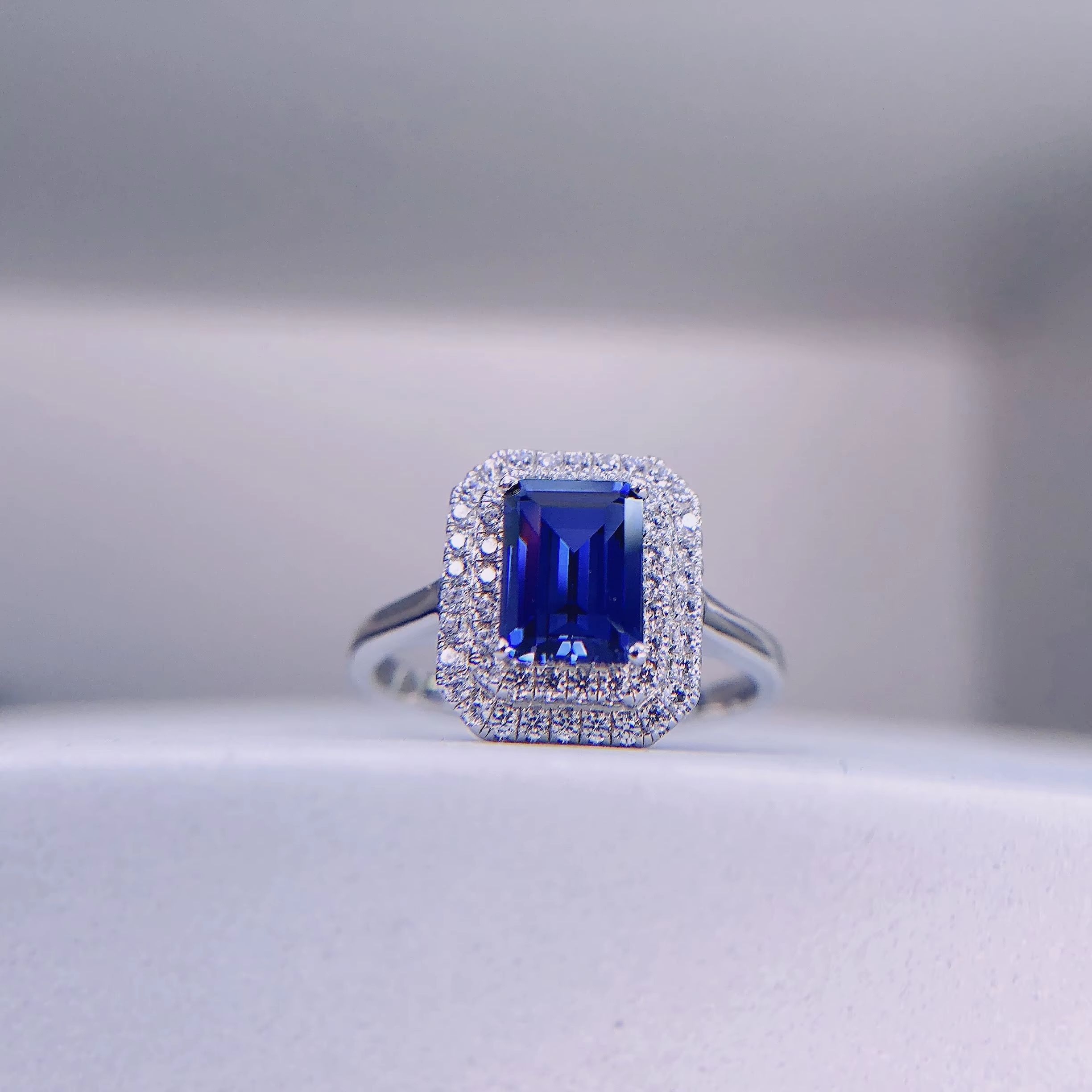 Bague de mariage en or blanc 14 carats avec diamant bleu et jaune, coupe carrée 2 carats, or blanc 5