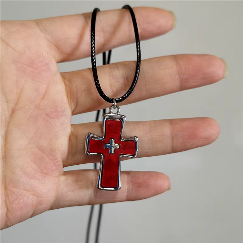 Collier ras du cou en cuir avec pendentif grande croix pour hommes et femmes, bijoux punk gothiques,
