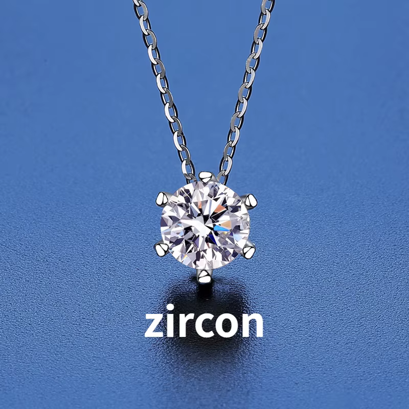 PomerceJelly-Collier Moissanite pour Femme, Pendentif Diamant Simulé Six Broches, Argent Sterling 92
