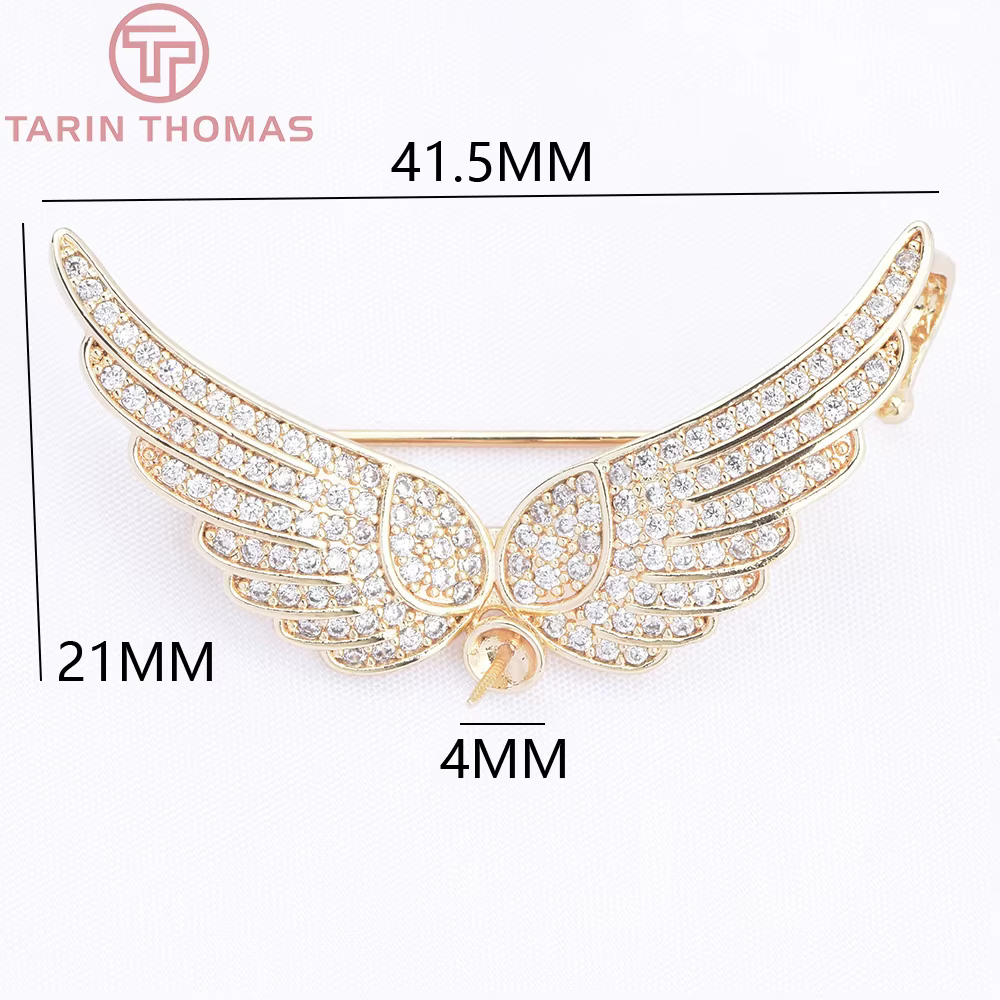 (10258) 1 pièce en laiton plaqué or 24K avec broche en forme d'aile de Zircon, accessoires de bijoux