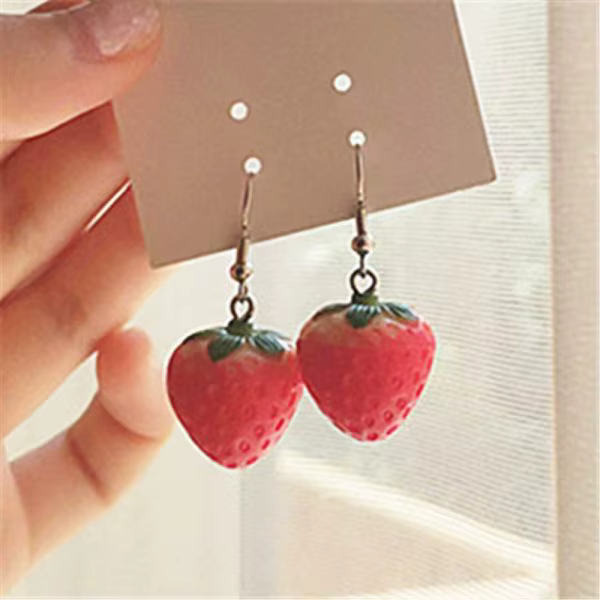 Boucles d'oreilles adorables petites framboises pour femmes, feuilles vertes, fleur blanche, fruits 