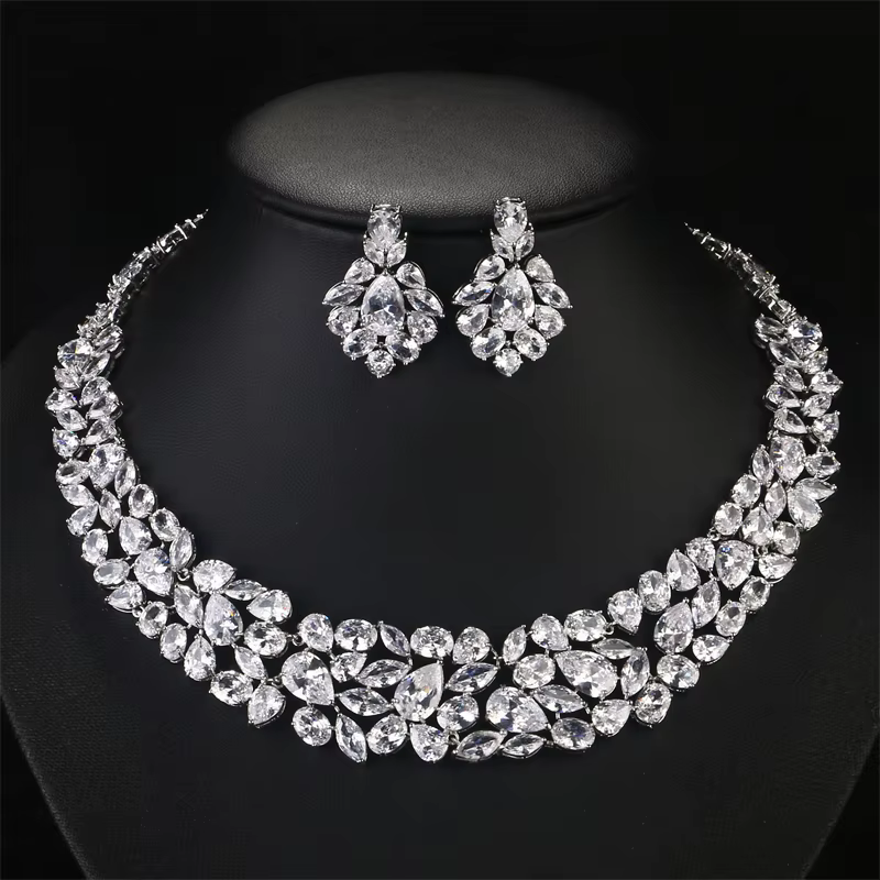 ZAKadvocate-Ensemble de bijoux de luxe pour femme, boucles d'oreilles en zircone CZ, collier de Duba