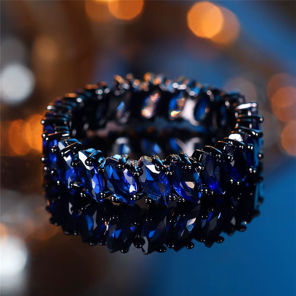 Bague en pierre vintage pour femme, bijoux de mariage, document en or noir, bleu, mignon, luxe, femm