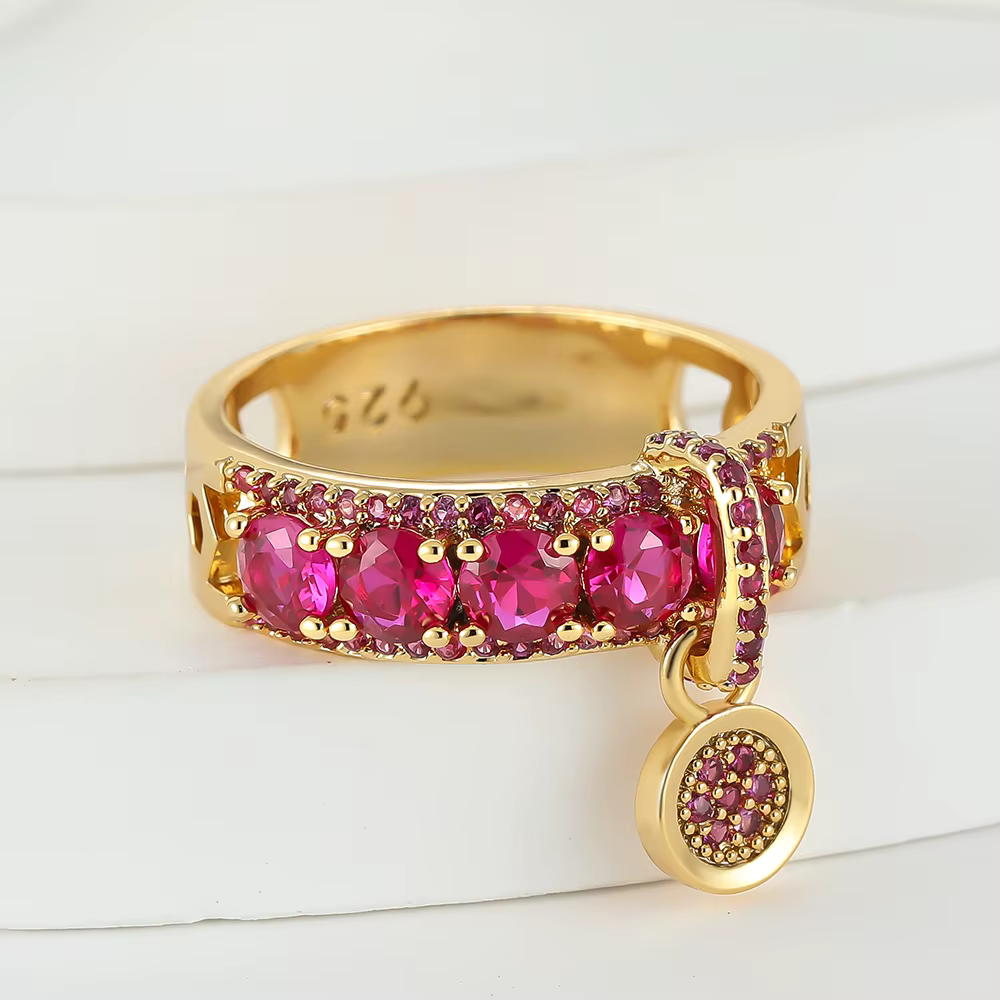 Bagues de mariage de luxe en pierre rouge Rose pour femmes, bijoux de fiançailles, mignon, rond en Z