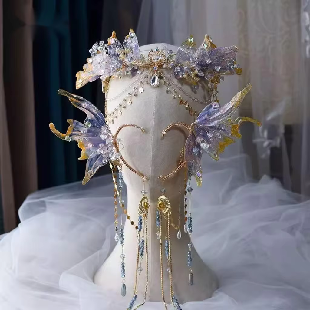 Bandeau en cristal de déesse fait à la main, boucles d'oreilles diadème de couronne de sirène, ornem