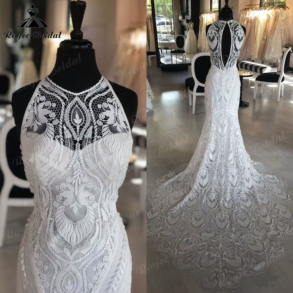 Robe de mariée sirène bohème en dentelle pour femme, sexy, dos nu, bohème, patients, personnalisée, 