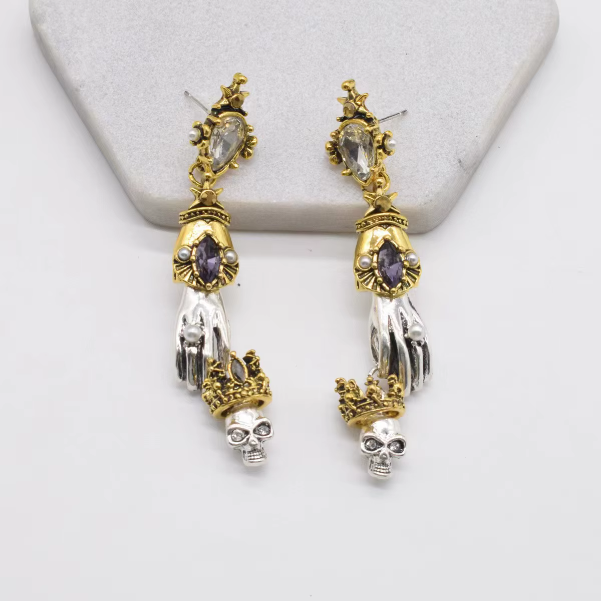 Ensemble de boucles d'oreilles et collier en forme de crâne, en alliage, Style Punk gothique, bijoux