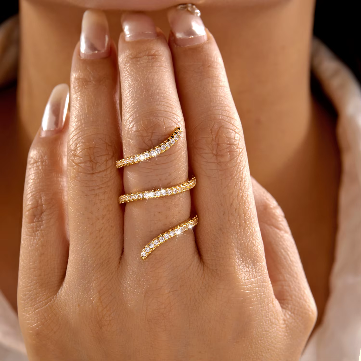 Bague élégante en forme de vigne géométrique pour femme, en laiton et zircon, longue, pour le doigt,