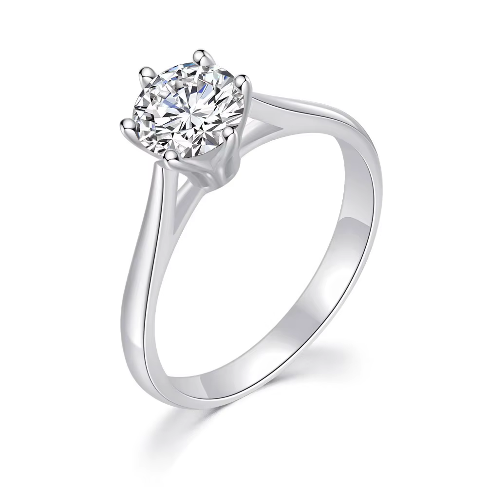Bagues de fiançailles en or blanc pour femmes, bijoux simples à Six griffes, zircone cubique, promes