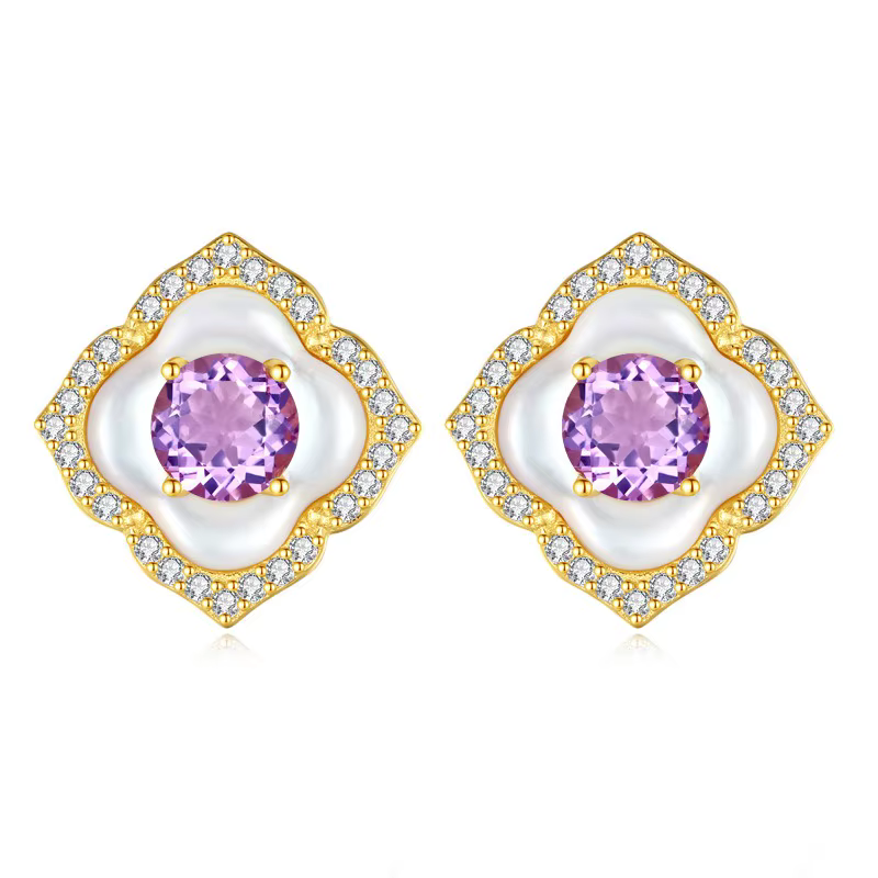 Boucles d'oreilles Vintage en argent S925 pour femmes, clous en cristal naturel, bijoux de luxe exqu