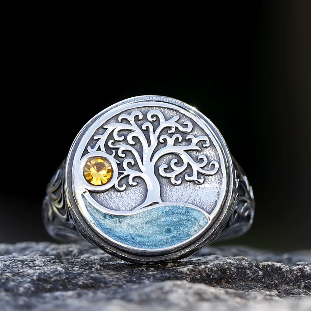 Bague arbre de vie Viking Vintage, nouveau modèle, avec Zircon jaune, Anels époxy, bijoux d'annivers