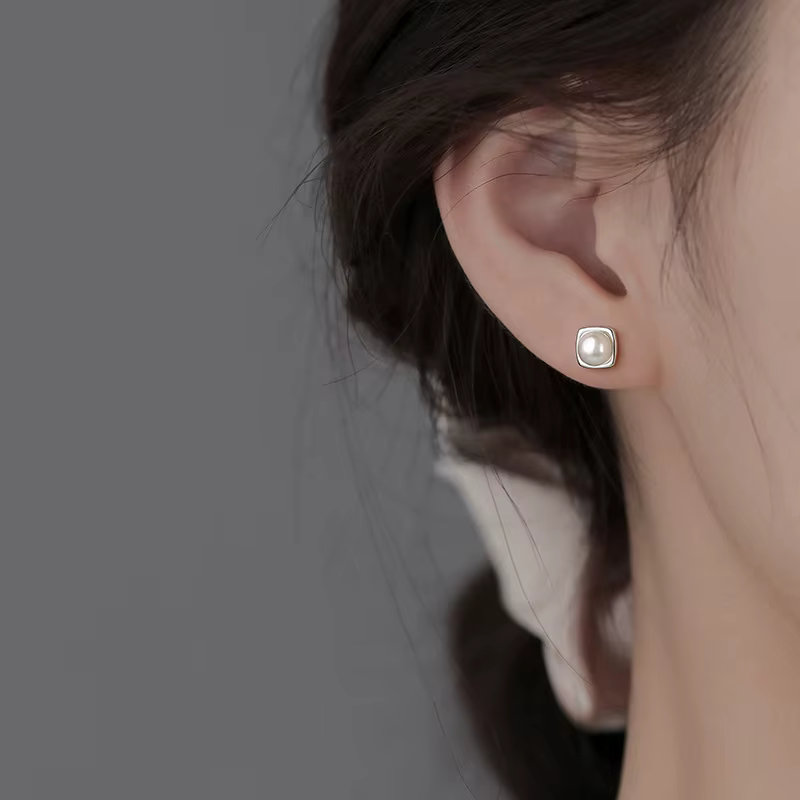 Bijoux en argent Sterling 925 pour femmes, boucles d'oreilles carrées en perles, à la mode, cadeau p