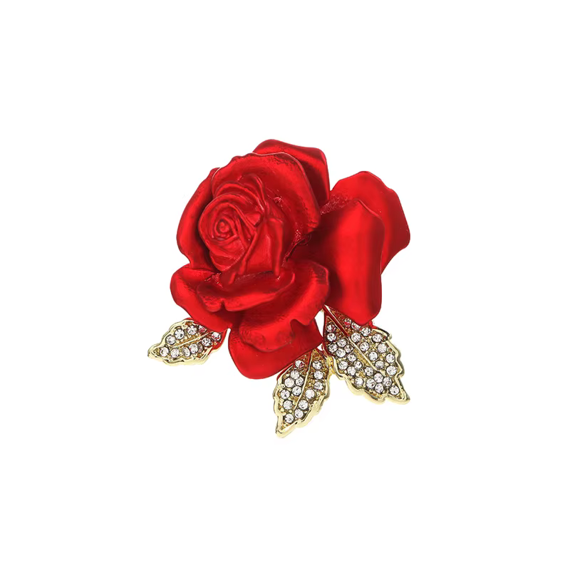 Broches de luxe en strass en forme de rose rouge pour femmes et unisexe, élégantes broches émaillées