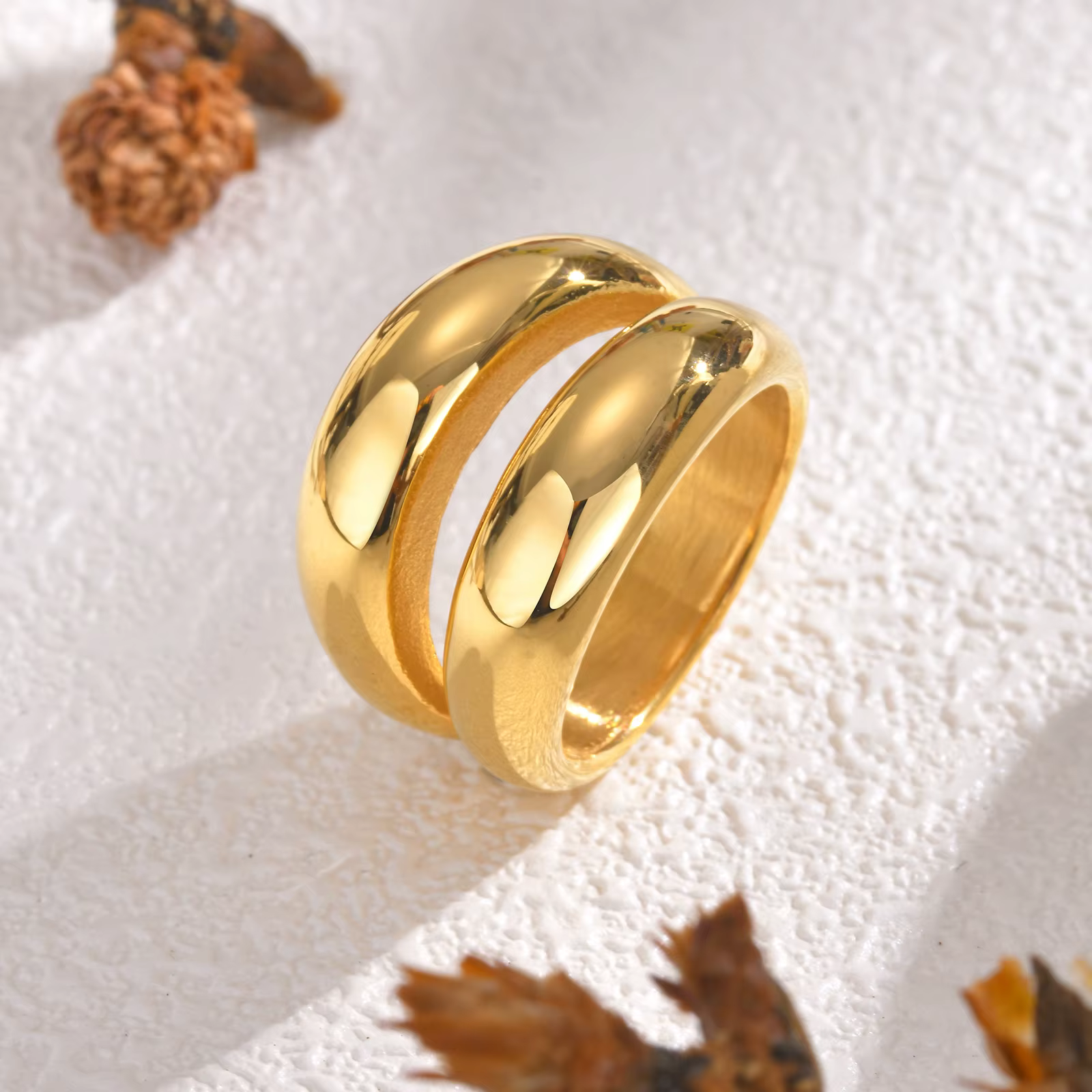 Bague double couche en acier inoxydable pour femme, matiques minimalistes, bijoux géométriques, cade