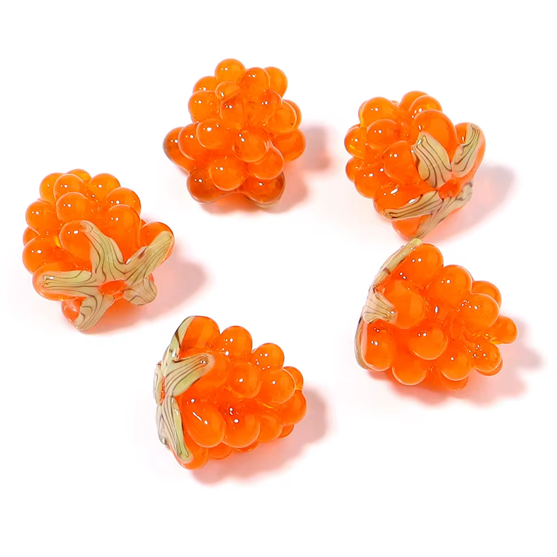 Perles de verre Lampwork framboise, 2 pièces/lots, perles de verre en forme de fruits pour la fabric