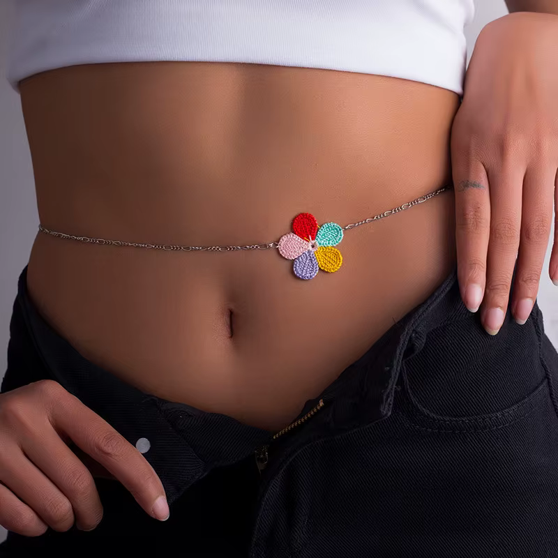 Chaîne de taille croisée en cristal gothique bohémien, chaînes de ceinture de ventre, plage d'été, b